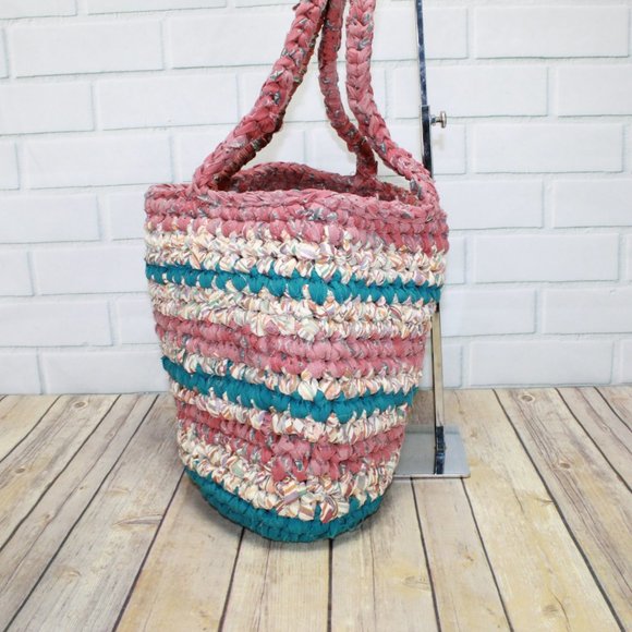 Women's Multi-Color Open Top Braided Jute Double Handle Tote Handbag Size L - Picture 3 of 7